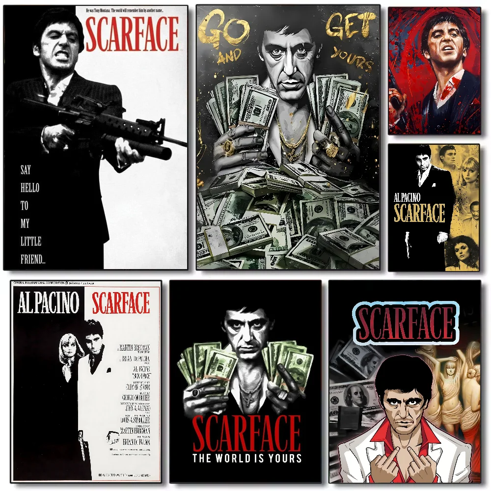ملصق الفيلم الكلاسيكي Scarface HD جدار فني لزج مقاوم للماء لغرفة المعيشة المنزلية وغرفة النوم والديكور الجمالي #1