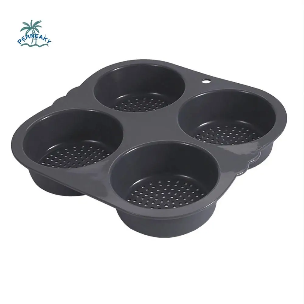 

Soft Silicone Hamburger Bun Mold 4/6/8 Cavity Non-stick Baking Tray Perforated Easy To Release Bread Loaf Pan Food Baking