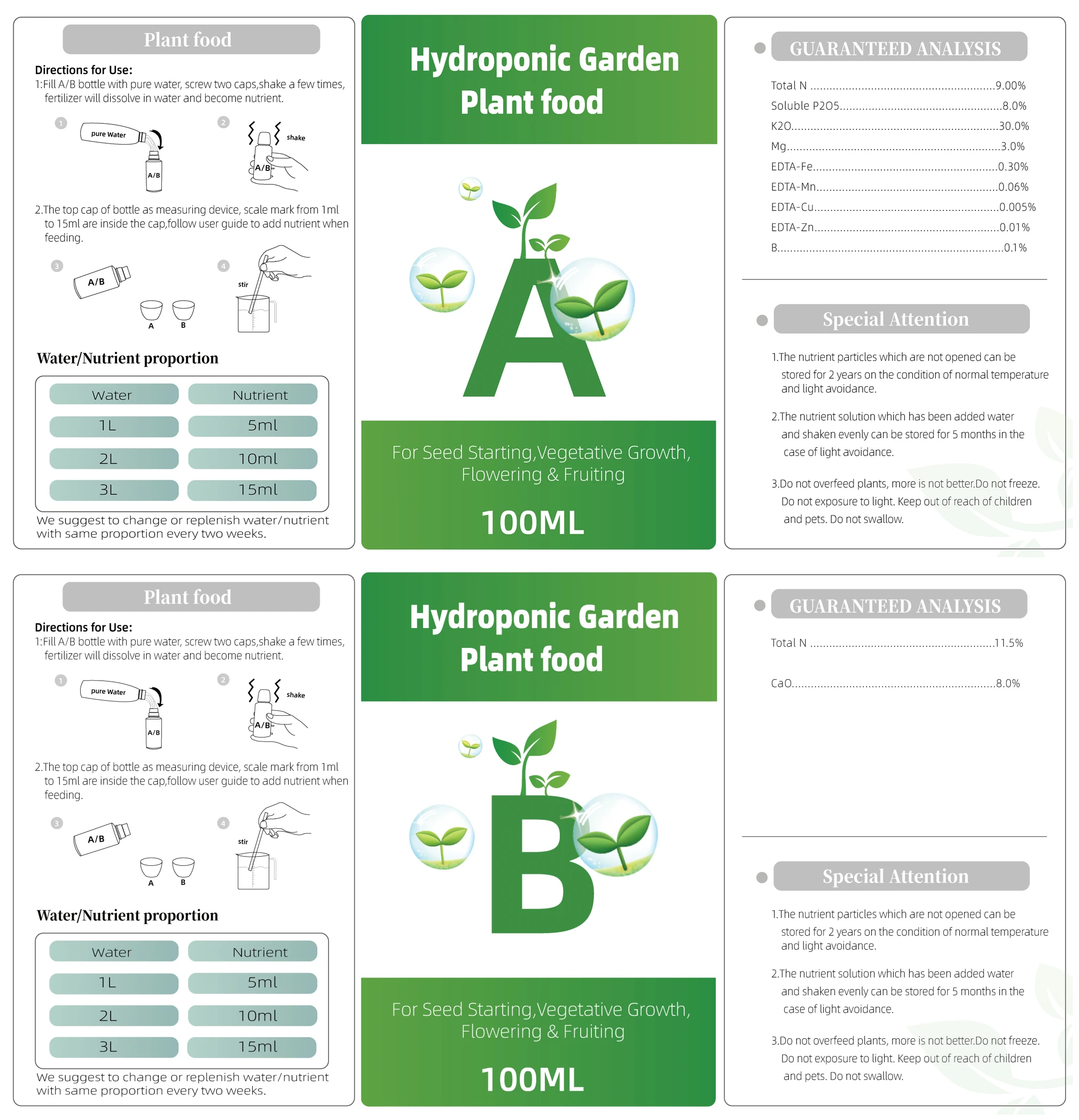 Meststof AB Tweedelige set Hydrocultuur tuinplant Voedsel Plantenmeststof voor bloemen Groenten Grasvoedingsstoffen