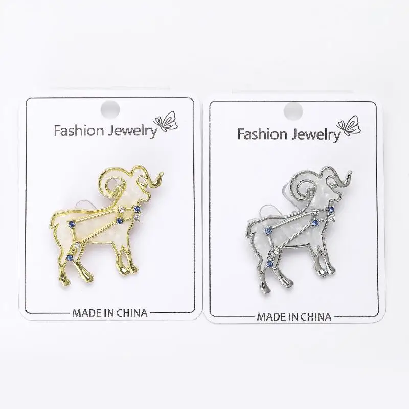 [New] Aries Zodiac Elegant Shell Goat Brooch Sparkling Rhinestone Stars Brooches Pins Designer Jewelry Gift