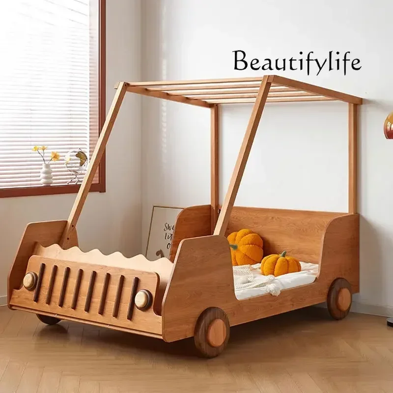 z.Modern sports car cartoon car bed boy solid wood fence boy bed room cherry wood bed