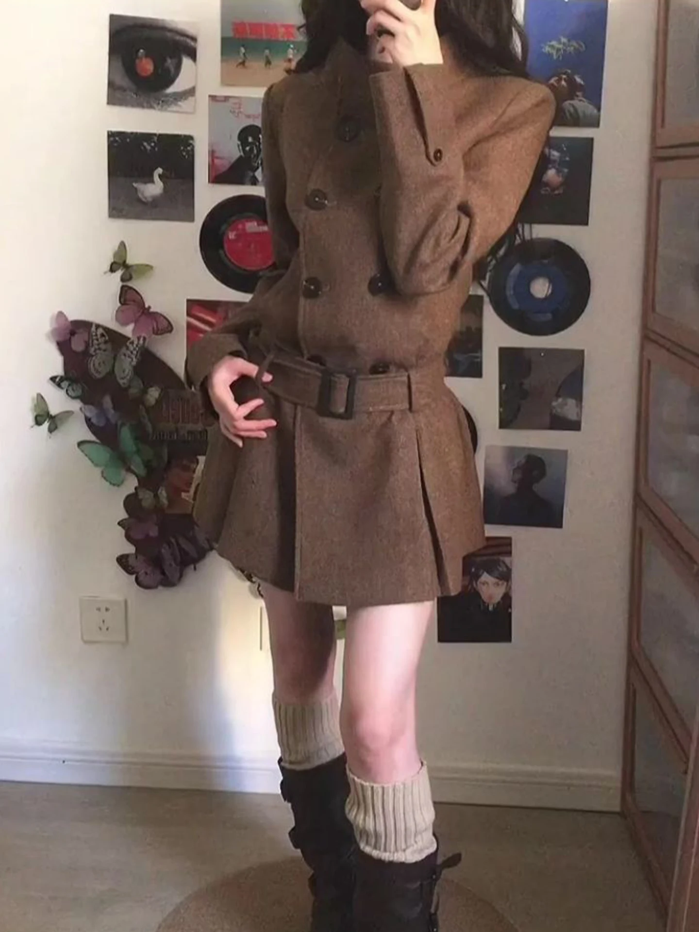 

Ele Double-Breasted Woolen Dr Women's Faion Commute Sle Winter New Arrival Youth Fem Coat Regular Thin