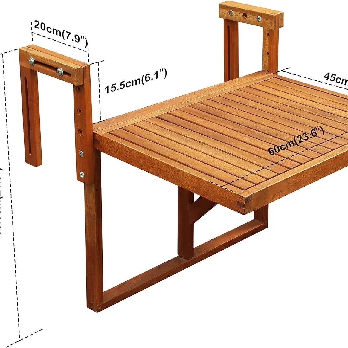 Folding Adjustable Balcony Table Outdoor Wood Bar Table Hanging Railing Deck Table Home Decor