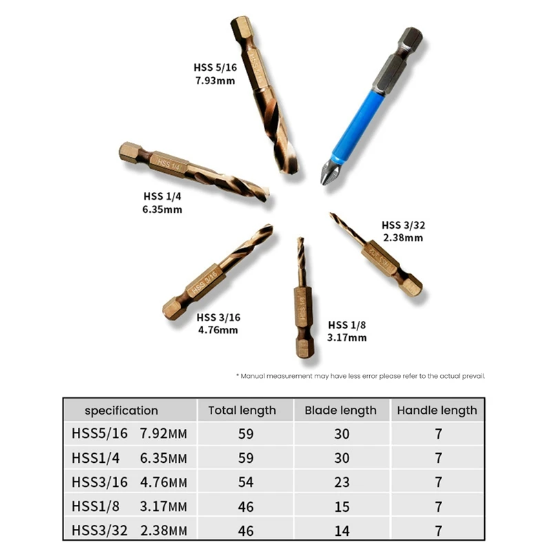 Juego de brocas M35 de acero de alta velocidad, cobalto rechoncho, para acero inoxidable y metales duros, para mandriles rápidos y controladores de impacto, 6 piezas