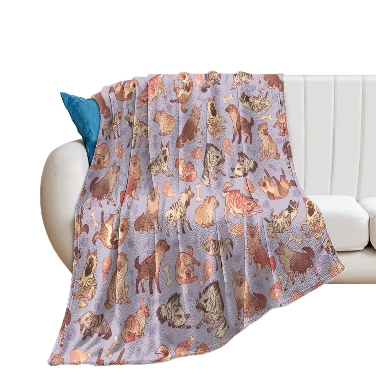 Hyenas in lavender Throw Blanket sofa bed Custom Retros Softest Blankets