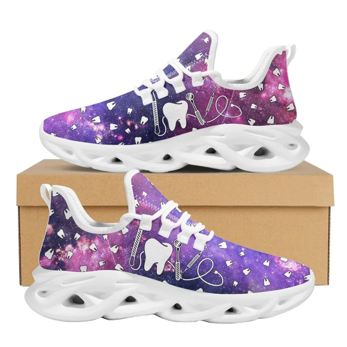 Black and White Teeth Medical Institution Nurse Shoes for Woman Men Four Seasons Round Toe Non-slip Casual Sneakers Custom Shoes view 3
