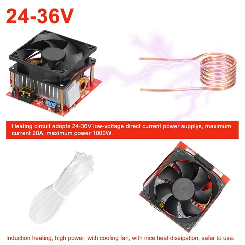 1000W ZVS Induction Heating Board Module 24-36V Low Voltage Heater Coil Flyback Driver Heater With Copper Tube For DIY