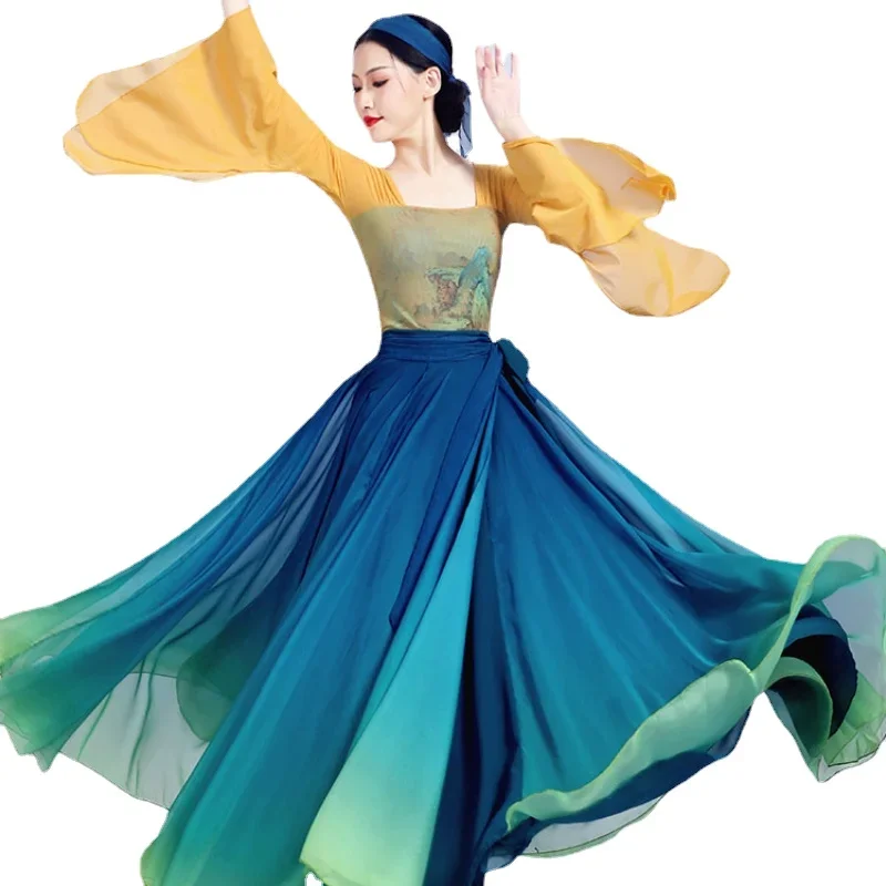 Costume da danza classica Dinastia Tang Danza nazionale in stile cinese Elegante abbigliamento antico Yangko Hanfu Danza popolare Abito da palcoscenico