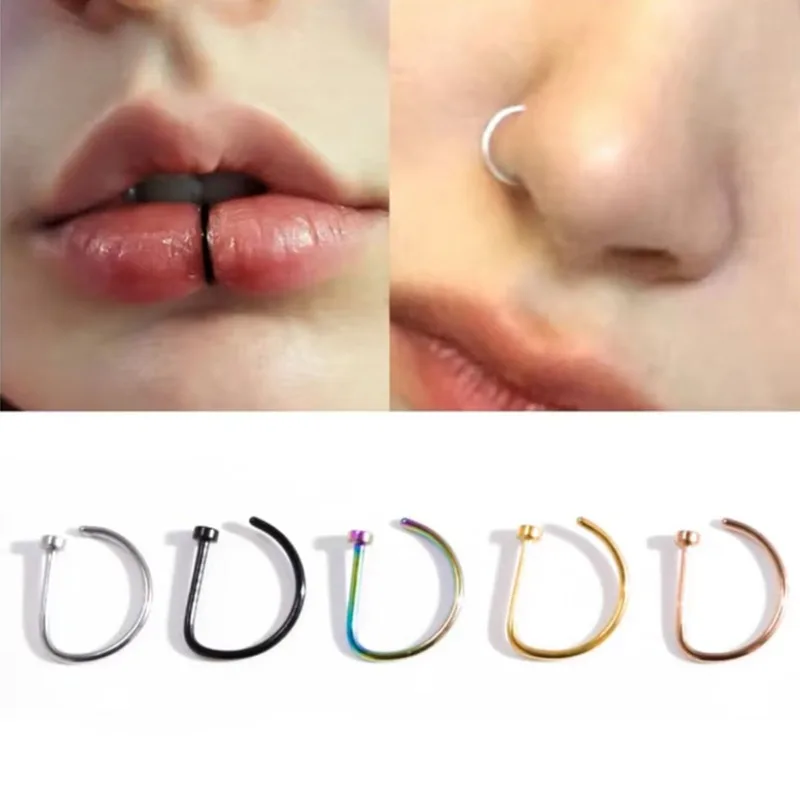 Uorich Stainless Steel Unisex Fake Perforated Nose Ring Punk Non-perforated Lip Clip Nose Clip Perforated Diaphragm Body Jewelry