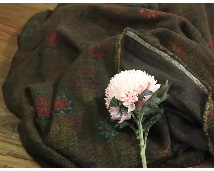 

1yard Round flower print tissu Double layer thick linen cotton fabric for patchwork Designer cheongsam clothing fabric