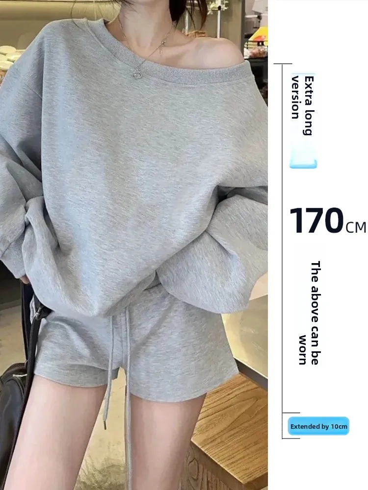 

Женская толстовка с длинными рукавами и открытыми плечами, свободного кроя, больших размеров, осенне-зимняя, повседневная, стройнящая, для высоких женщин