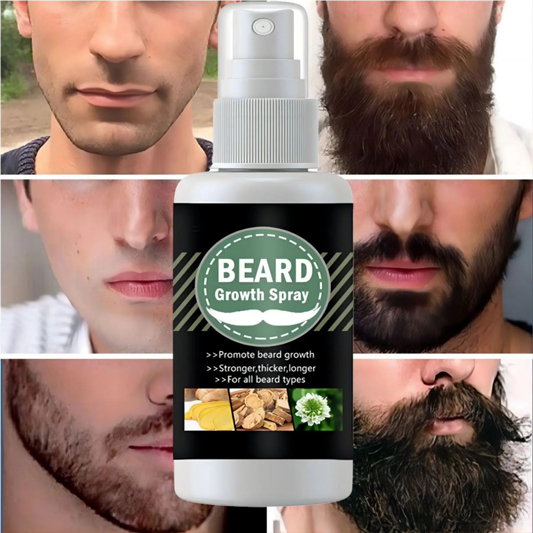 Beard Growth Oil Spray Fast Hair Growth Essential Oils Essence Serum for Thicker Fuller Beard Moisturizing Hair Growth Oil