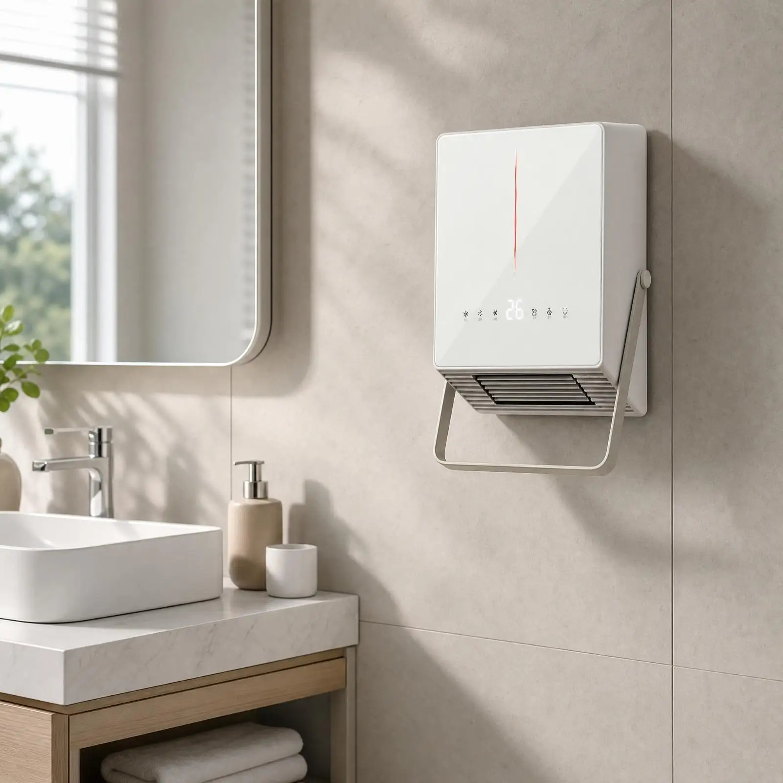 Wall-Mounted Electric Fan Heater Adjustable Air Movement Wall-Mounted Heater with Touch Control Panel Fast Heating Space-Saving