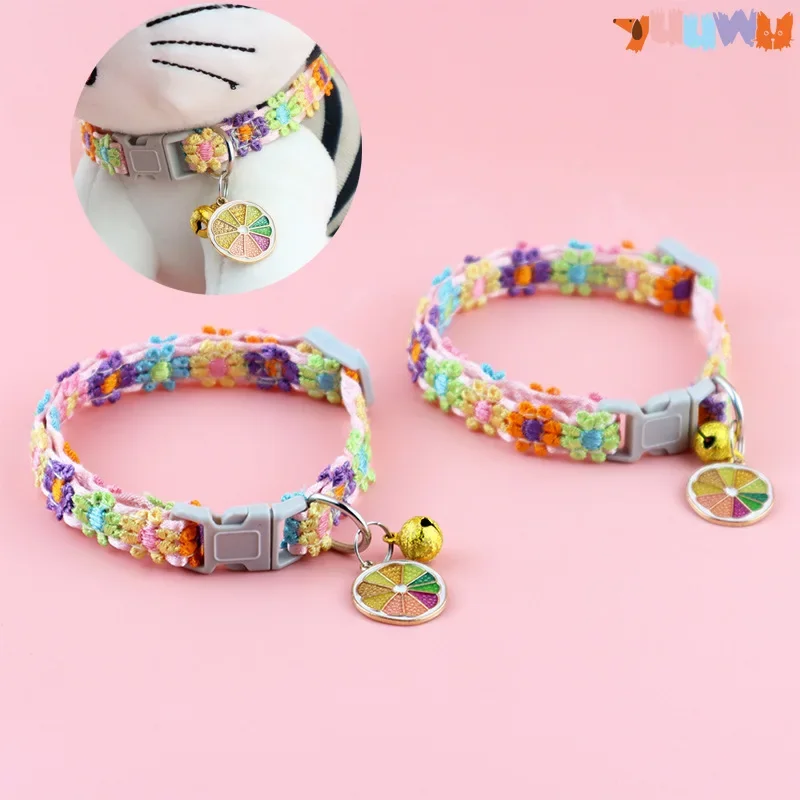 

Bell Collars Colorful Lace Flower Collar Bell Pet Collar Adjustable Buckle Cat Collar Pet Supplies Kitten Collar Dog Accessories