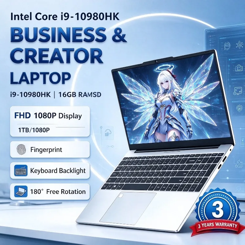 Novo Laptop Gamer Portátil de 15,6' com Intel Core I9 10980HK, WiFi, 16GB de RAM, Desbloqueio por Impressão Digital, Notebook PC, Computador Windows para Gamers