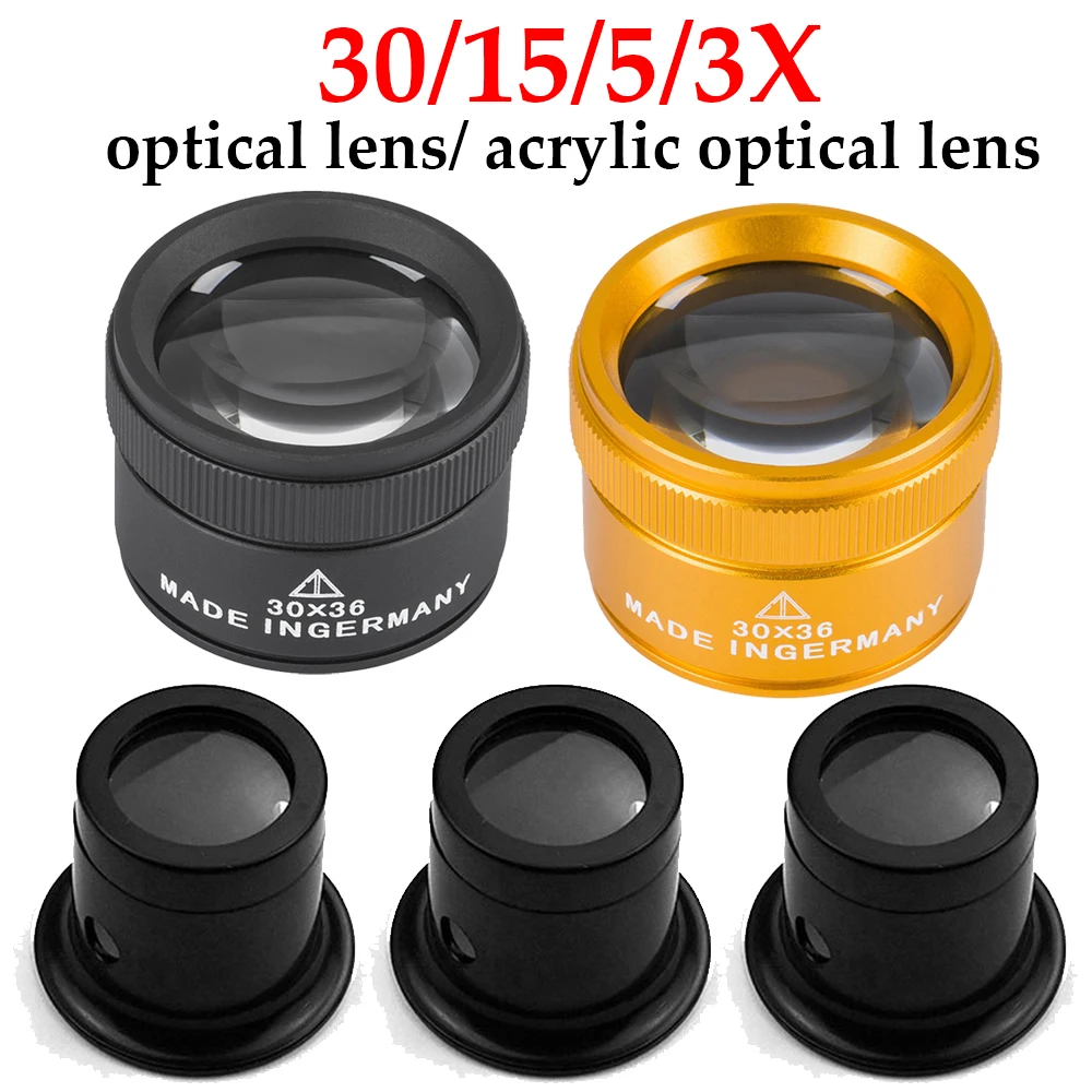 3/5/10/30X Magnifying Glass K9 Optical Lens Monocle Magnifier Magnifier Eye Lens Watch Repair for Coin Stamps Jewelry Lupe Loupe