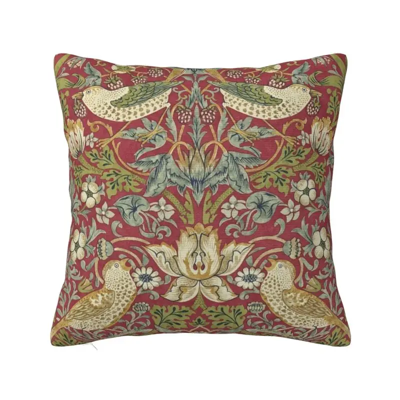 Custom William Morris Strawberry Thief Red Cushion Cover 40x40cm Floral Textile Pattern Soft Cute Pillow Home Decor