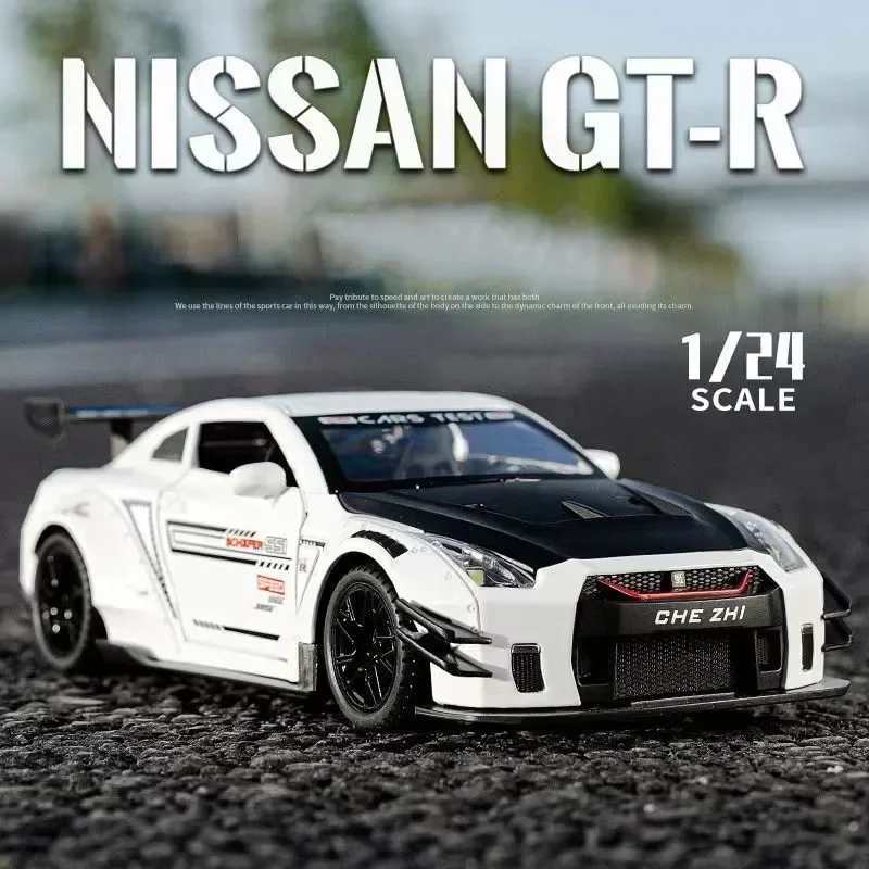 1:24 Skyline Ares Nissan GTR R34 R35 Alloy Sports Car Model Diecast Metal Racing Car Model Simulation Sound and Light Kids Gifts