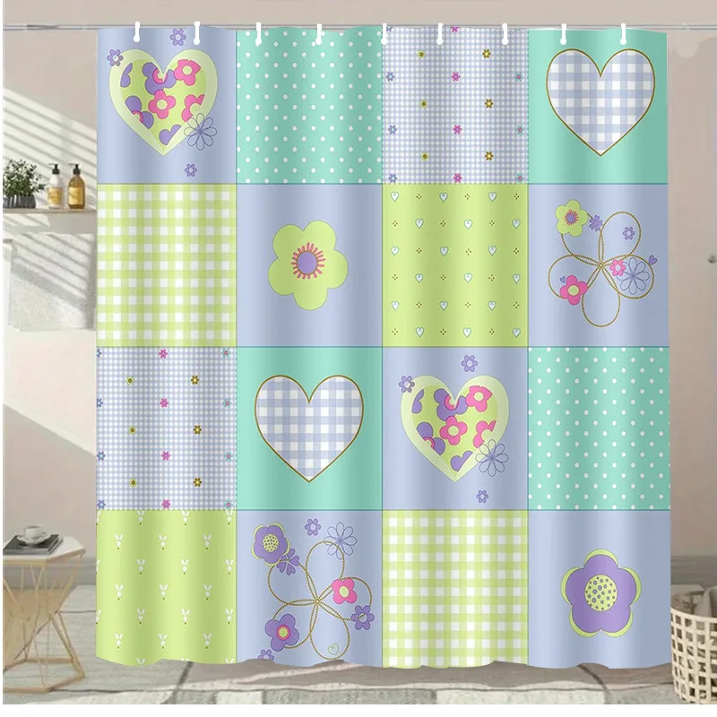 

Love Heart Pattern washable Dirt-Resistant Shower Curtain Shower Head waterproof Polyester Bath Curtain For Home Decor