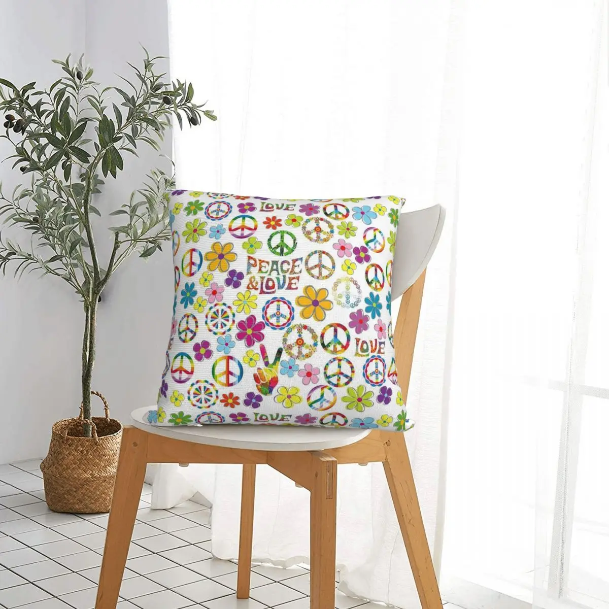 Peace Foral Love Pattern Square Pillow Case Cushion Cover Fashion Zipper Decor Pillowcase for Home 18