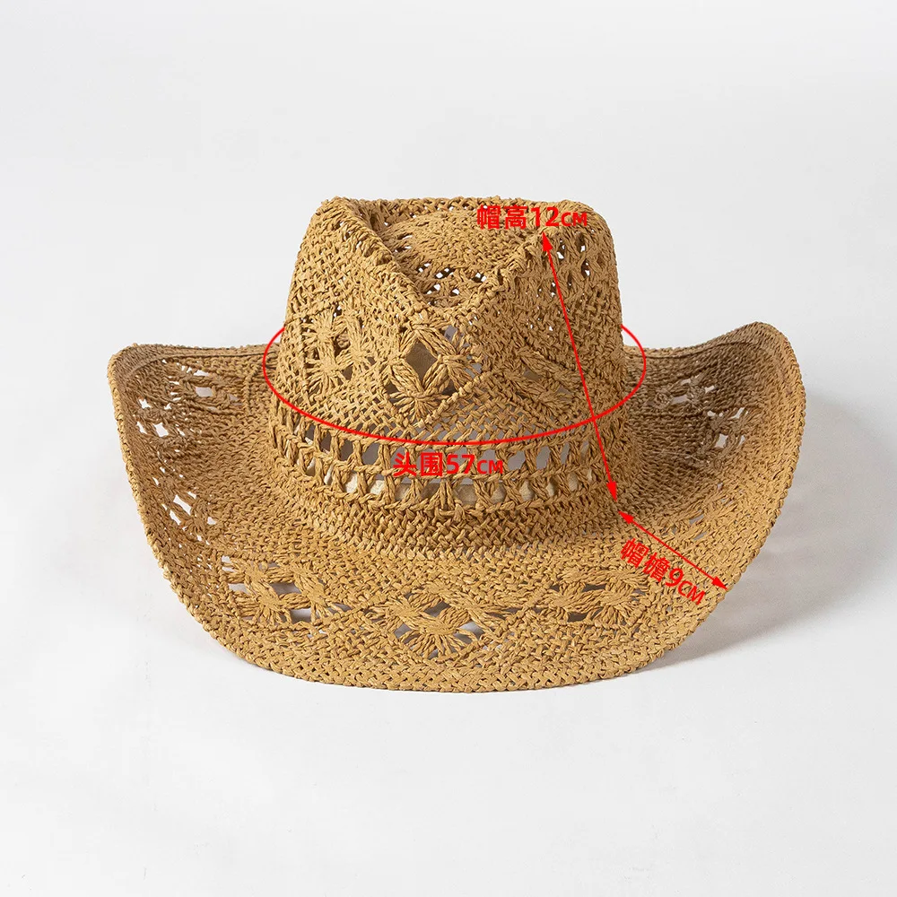 New Orange 2024 Cowboy Straw Hat Hand-woven Hollow Men\'s and Women\'s Summer Sun Hat Jazz Straw Hat Western Cowboy Hat  sombrero