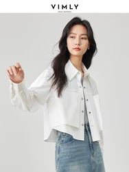 Vimly Short White Shirt Women 2024 Spring 100% Cotton Casual Lapel Button Down Shirts & Blouses Women Crop Tops Clothing M5076