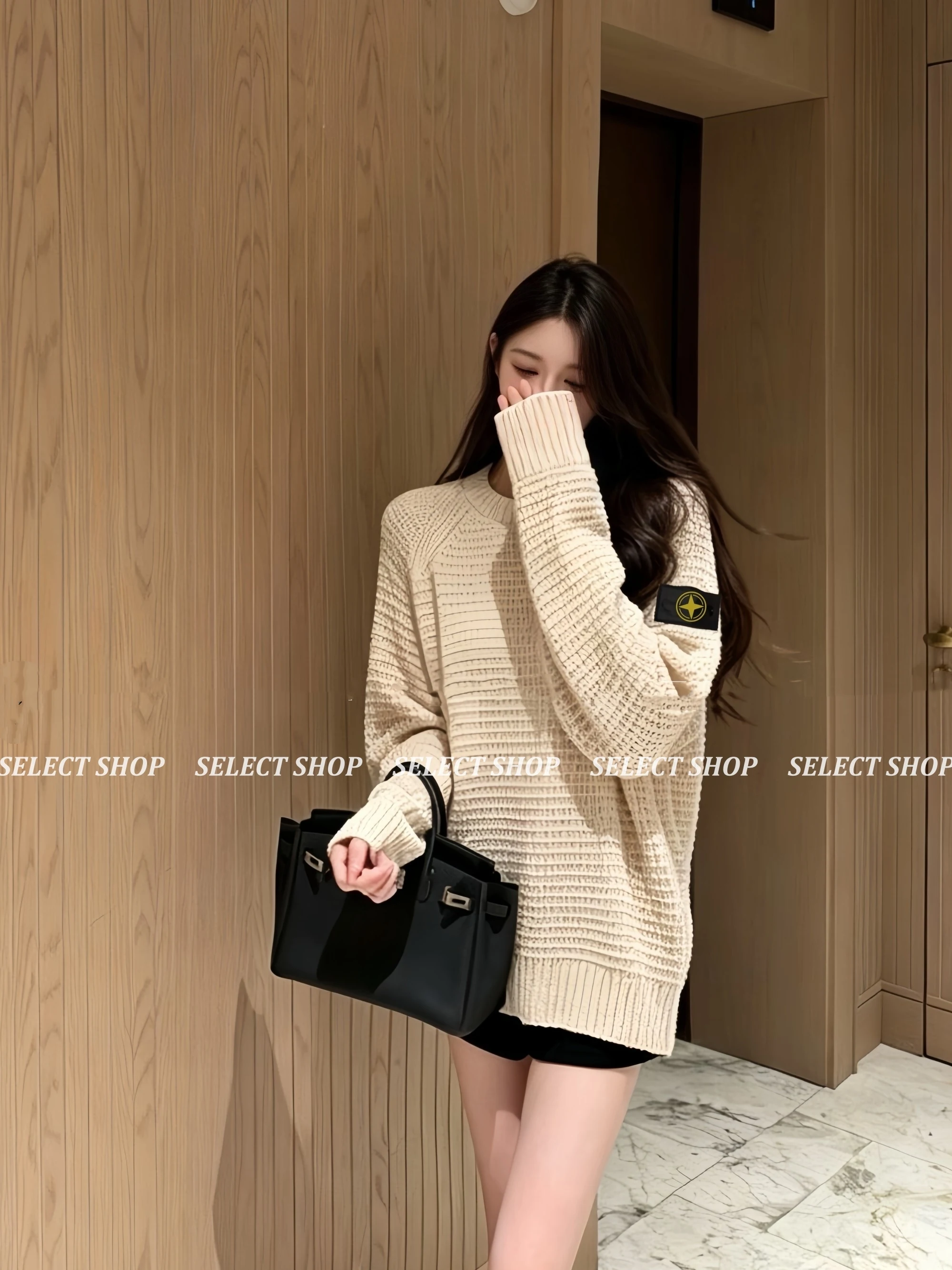 Casual round Neck Pullover Knitted Sweater Women's Fashion Grid Pattern Cotton Top Autumn Winter New Arrival Simple Elegant