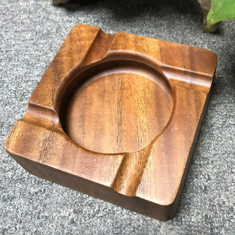 Walnut 4-slot Cigar Ashtray Drop Proof Home Living Room Vintage Solid Wood  Ashtray Cigarette Accessories