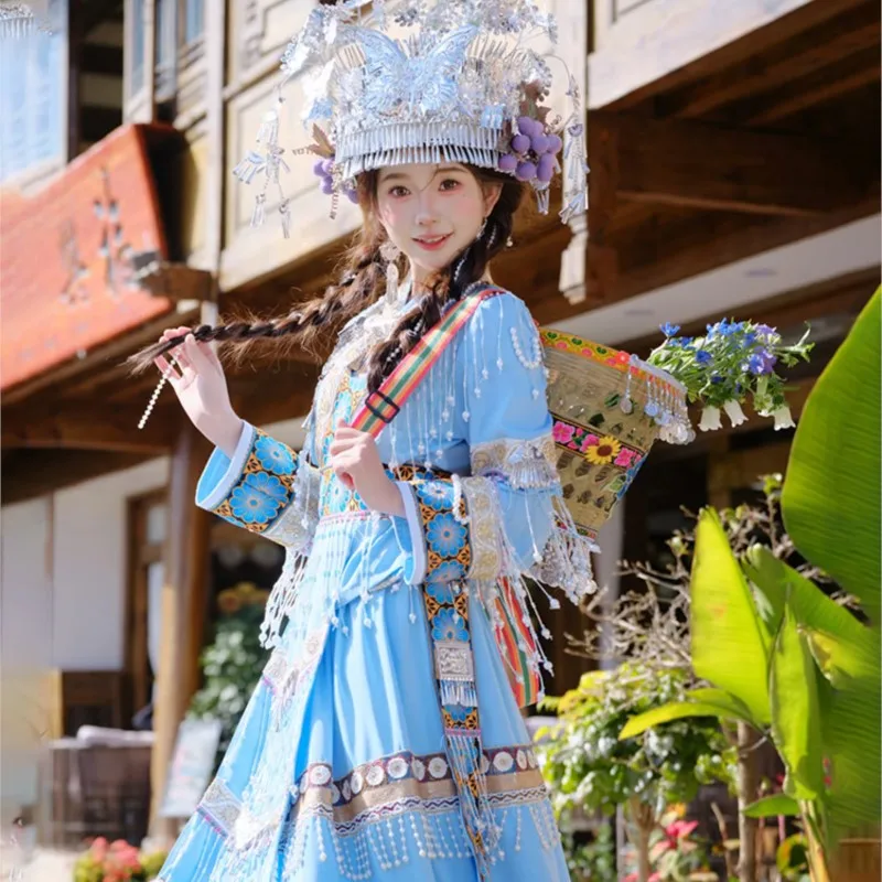 

Women's clothing national style costume pure hand-made top long skirt suit photo dress