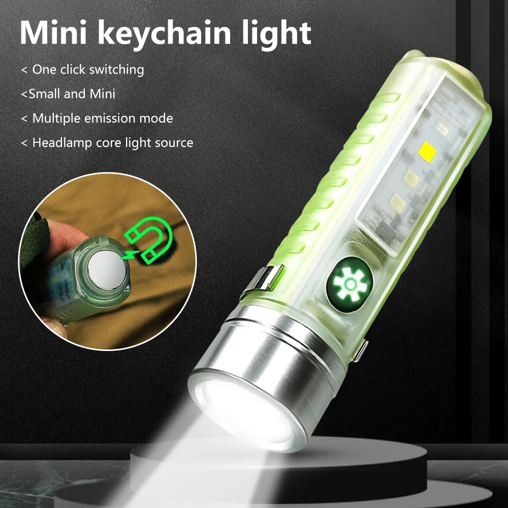 New Mini LED Flashlight USB C Rechargeable Torch Strong Magnet Pen Clip Lantern Zoom Optional Portable Lamp Camping UV Lights