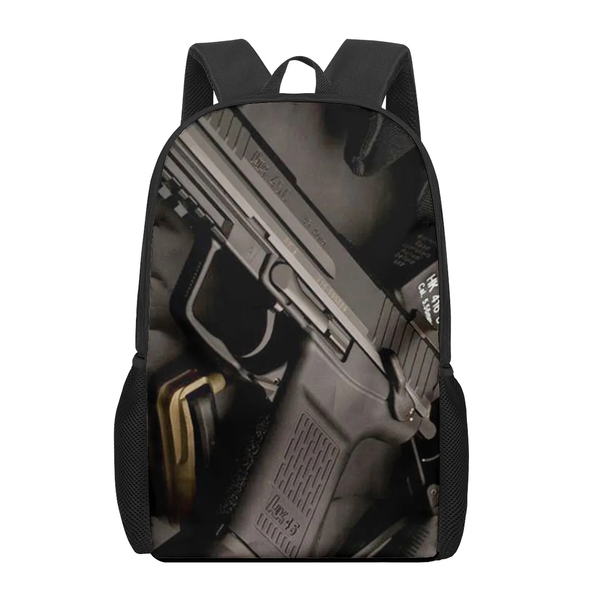 AK47 mochila escolar con estampado de balas de pistola para niños, niñas y adolescentes, bolsa de libros, bolsos de hombro informales, mochila de viaje de 16 pulgadas