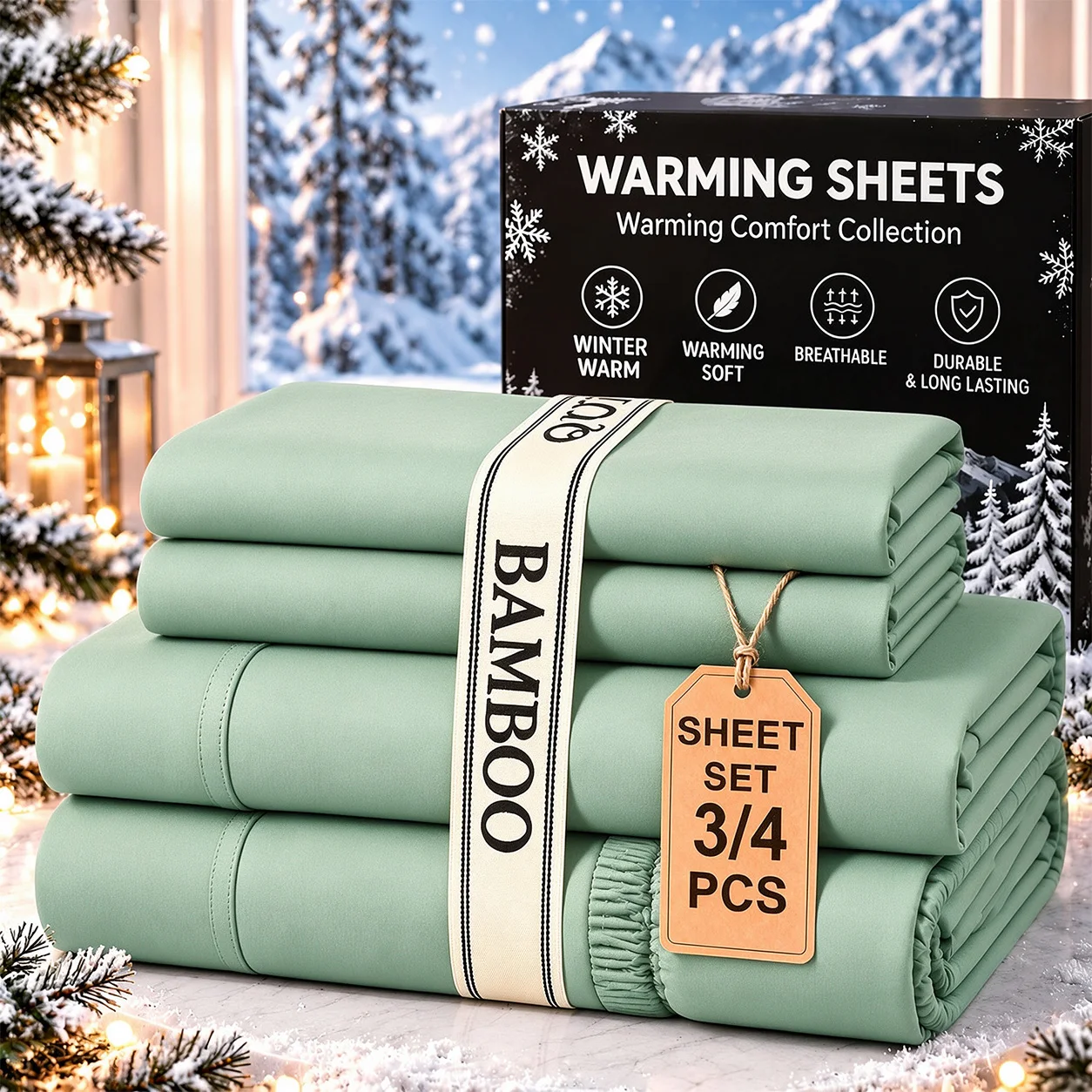 3/4pcs Bamboo Bed Sheets King/Queen/Full/Twin Size Viscose from Bamboo Soft Deep Pocket Winter Warm Bedding Christmas Hotel Luxury Breathable Machine Washable Guest Room