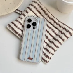 Stylish Simple Clear Blue White Streak Brown line Bright Glacial Stripes Cover Case for iPhone 12 13 14 15 16 17 Pro Max 17 Air