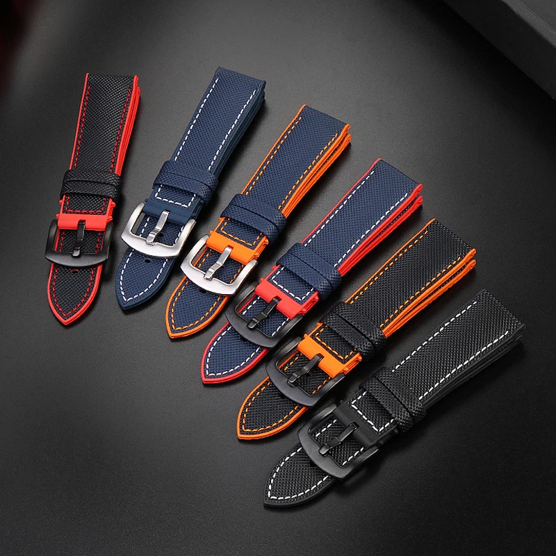 Canvas Nylon Rubber Strap 20mm 22mm For TAG HEUER F1 Gulf Oil Racing Submarine Omega seahorse Series Men Watch accessories