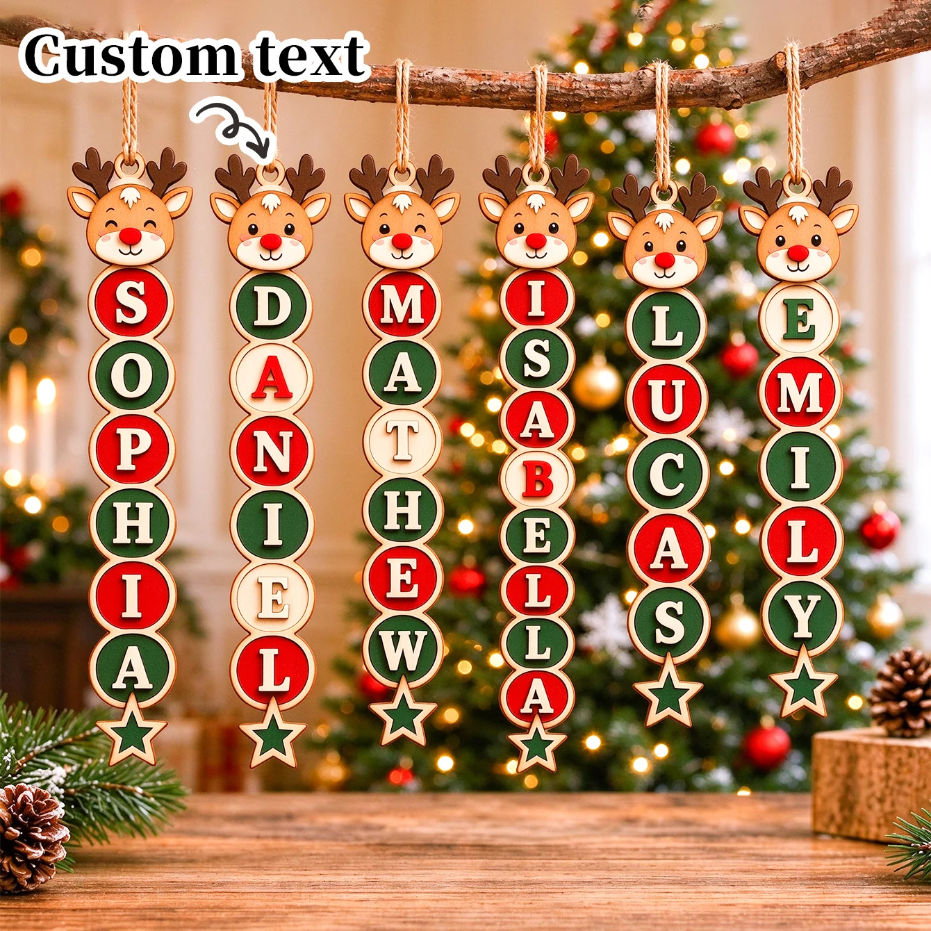 Personalized Christmas Wooden Ornaments, Reindeer Hangings, Christmas, Customizable Name Hangings, Letter Hangings, Laser Cutting, Christmas Decoration Laser, Christmas Reindeer Letter Decorations, Christmas Deer Initi