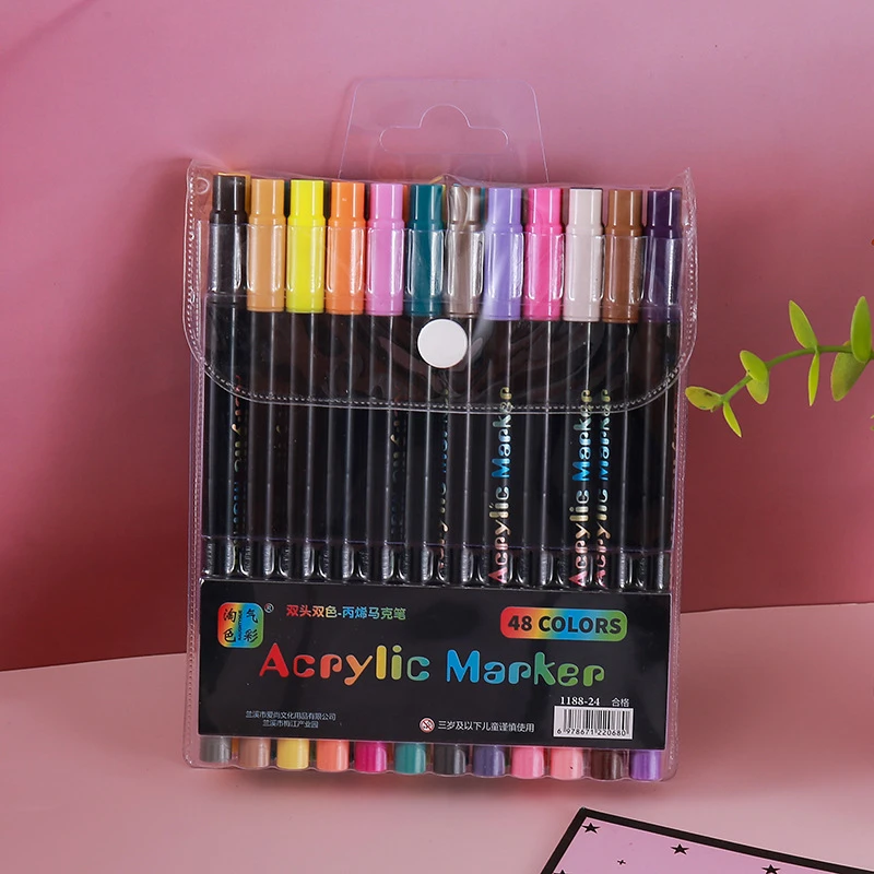 24-120 Kleuren Dubbelpuntige Acrylmarkerstift Set, Penseelmarkers voor Steenverf, Canvas, Hout, Keramiek, Kunstbenodigdheden voor Kinderen