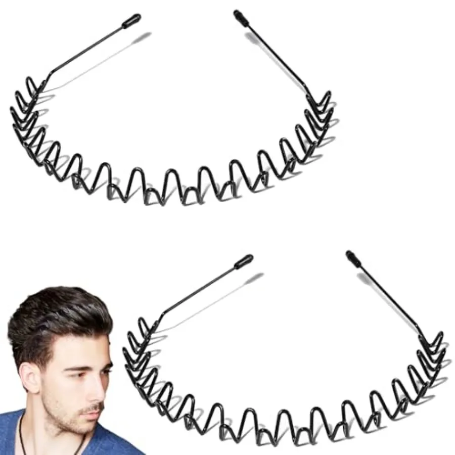 

2 Pcs Metal Headband, Spring Wavy Metal Hair Band, Metals Hair Band for Men Women, Fashion Non Slip Wire Headband Sports Headwe