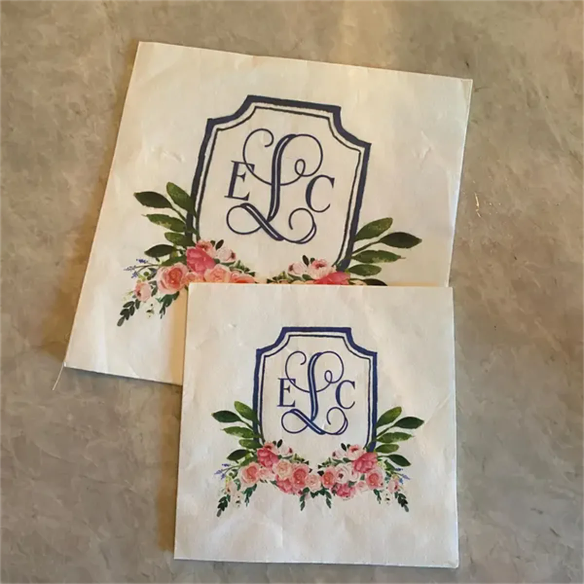 Modern Monogram Initials Custom Name Foil Personalized Premium Linen Feel Napkins, Custom Guest Towel Bathroom White Napkins