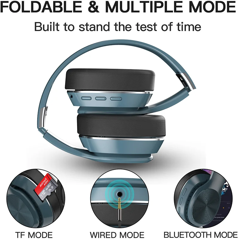 Nuovo auricolare auricolare bluetooth wireless 5.0 supporto pieghevole scheda TF/radio FM/auricolare stereo Bluetooth con microfono bassi profondi