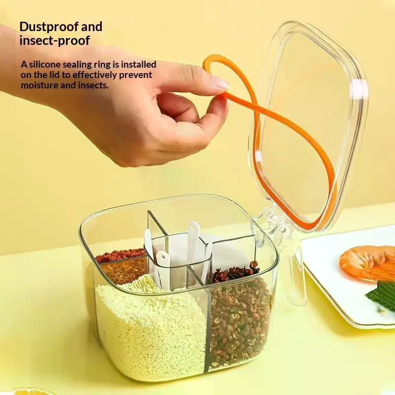 1 Set Multi Grid Multi-function Seasoning Storage Jar Glutamate Pepper Storage New Transparent Seasoning Box
