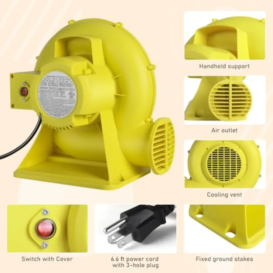 380W 0.5HP Air Blower for Inflatables: Commercial Electric Blower Designed for Continuous Operation to Inflate Bounce Houses Bo