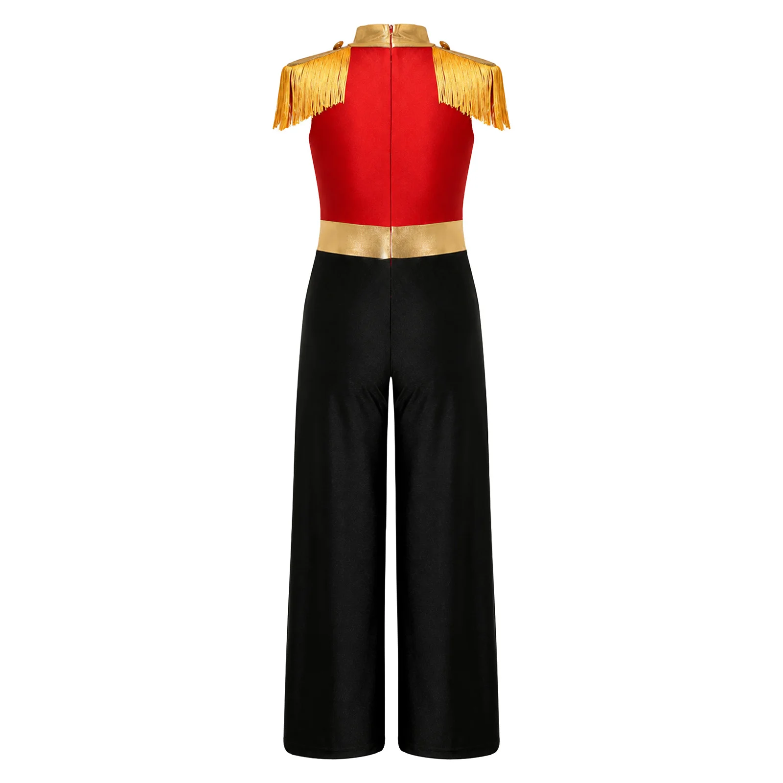 Kids Girls Metallic Jumpsuit Circus Ringleader Costume Bodysuit for Halloween Carnival Marching Band Parade Majorette Outfit