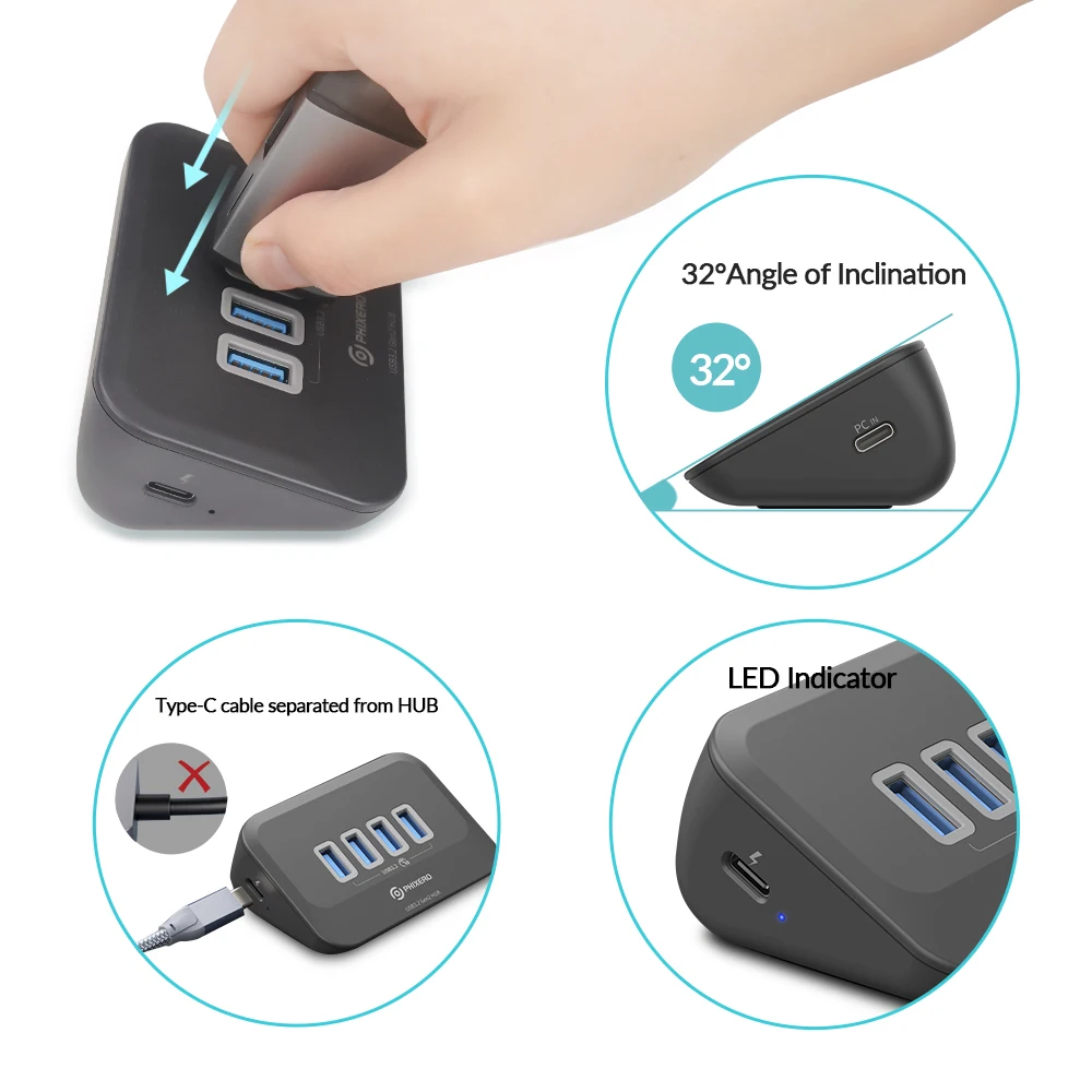 PHIXERO USB Splitter 3.2 High Speed Docking Station Hub Type C Adapter Multi Ports Several Socket OTG 3.0 with SD Card Reader