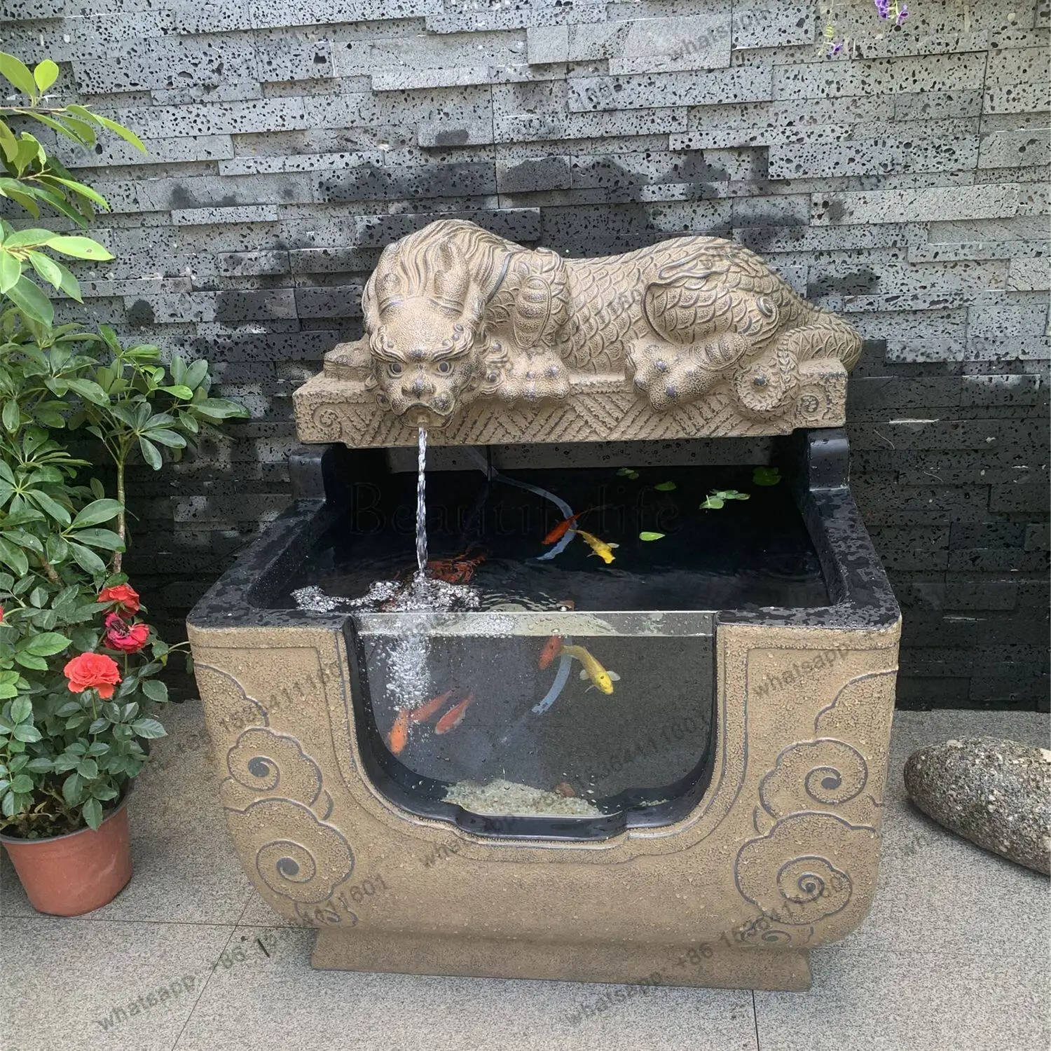Circulation Garden Pool Landscaping Goldfish Tank Decoration Imitation Stone Carving Water-absorbing Beast Pede Belly Fish Pond