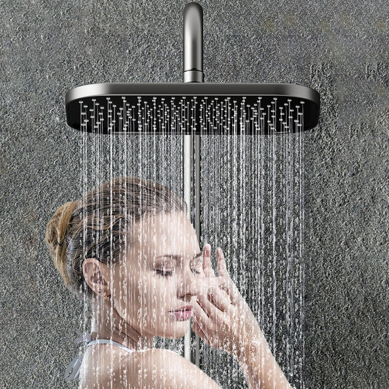 LED Digital Rain Shower Faucet Bathroom Hot Cold Thermostatic Mixer Bath Tap Bathtub Wall Mount SPA Rainfall Square Head System