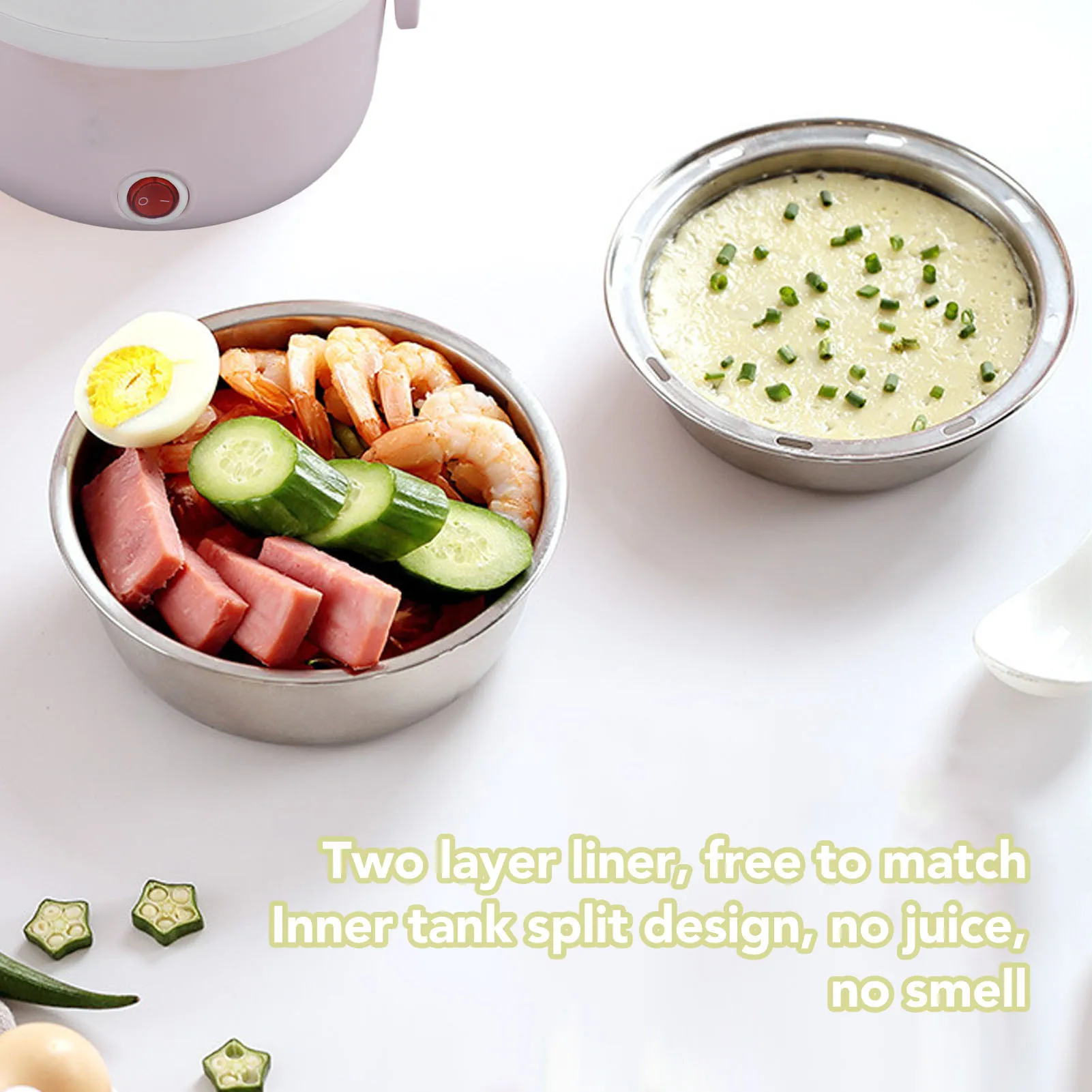 2 Layers Electric Heating Lunch Box Portable Electric Heating Bento Lunch Box Food Storage Warmer Container
