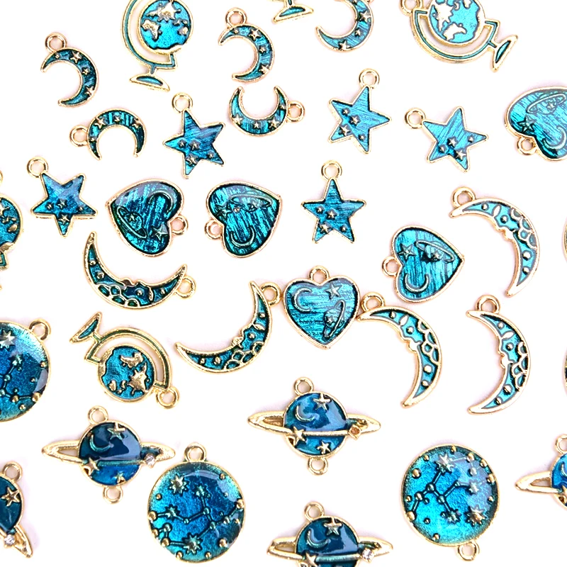 10pcs Enamel Alloy Universe Collection Pendant Jewelry DIY Craft Finds For Necklace Bracelet Earrings Pendant Hair Accessories