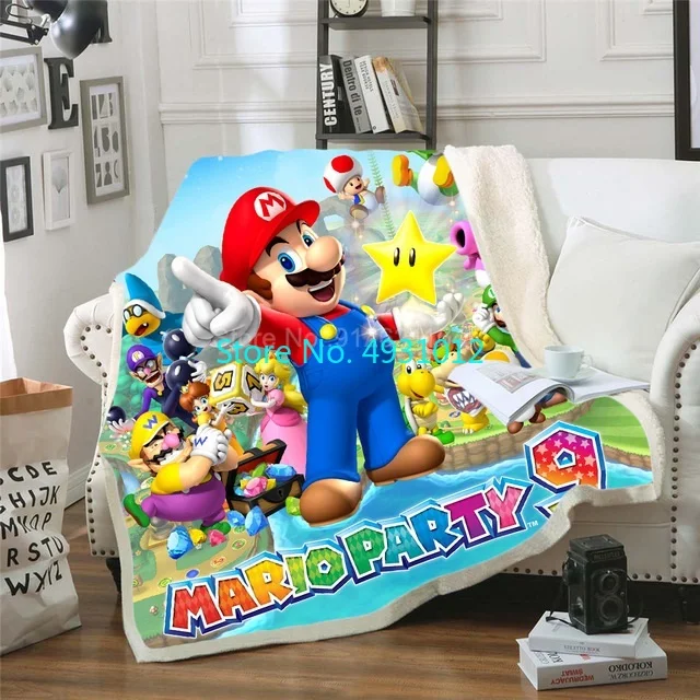 Anime Super Mario Cartoon Nap Blanket 70x100cm 3D Flannel Sherpa Blankets Baby Kids Gift Throw Sofa Bedroom