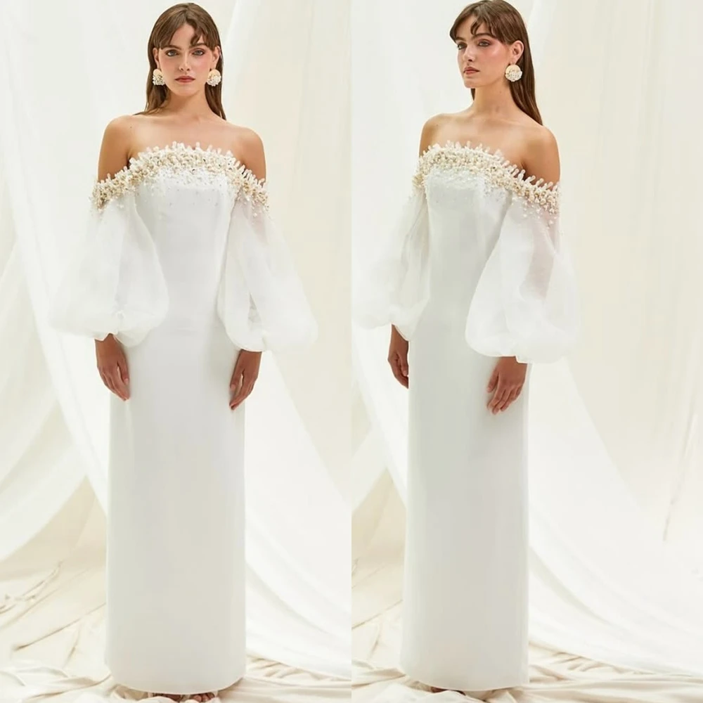 

Customized Fashion Chiffon Strapless Evening Dress Elegant 3/4 Sleeves Prom Dresses Delicate Beading Special Occasion Gowns