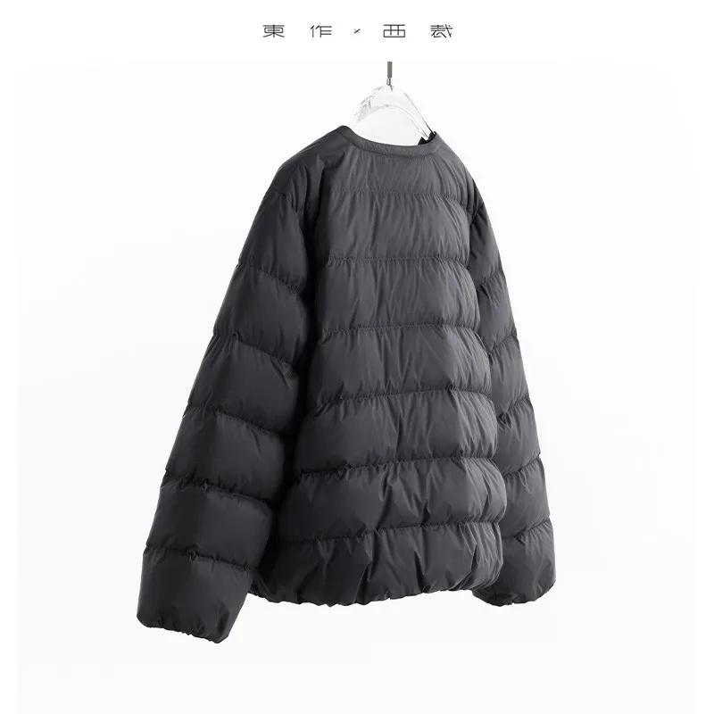 เสื้อแจ็คเก็ตขนห่านน้ำหนักเบา เสื้อโค้ทสั้นสำหรับผู้หญิง ชั้นในอเนกประสงค์ที่ให้ความอบอุ่นแบบไม่มีปก ฤดูหนาว